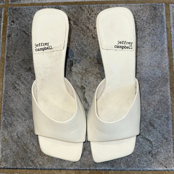 Jeffrey Campbell Mr. Big Square Toe Mule Slide Kitten Heel Sandals White Leather - Picture 9 of 15